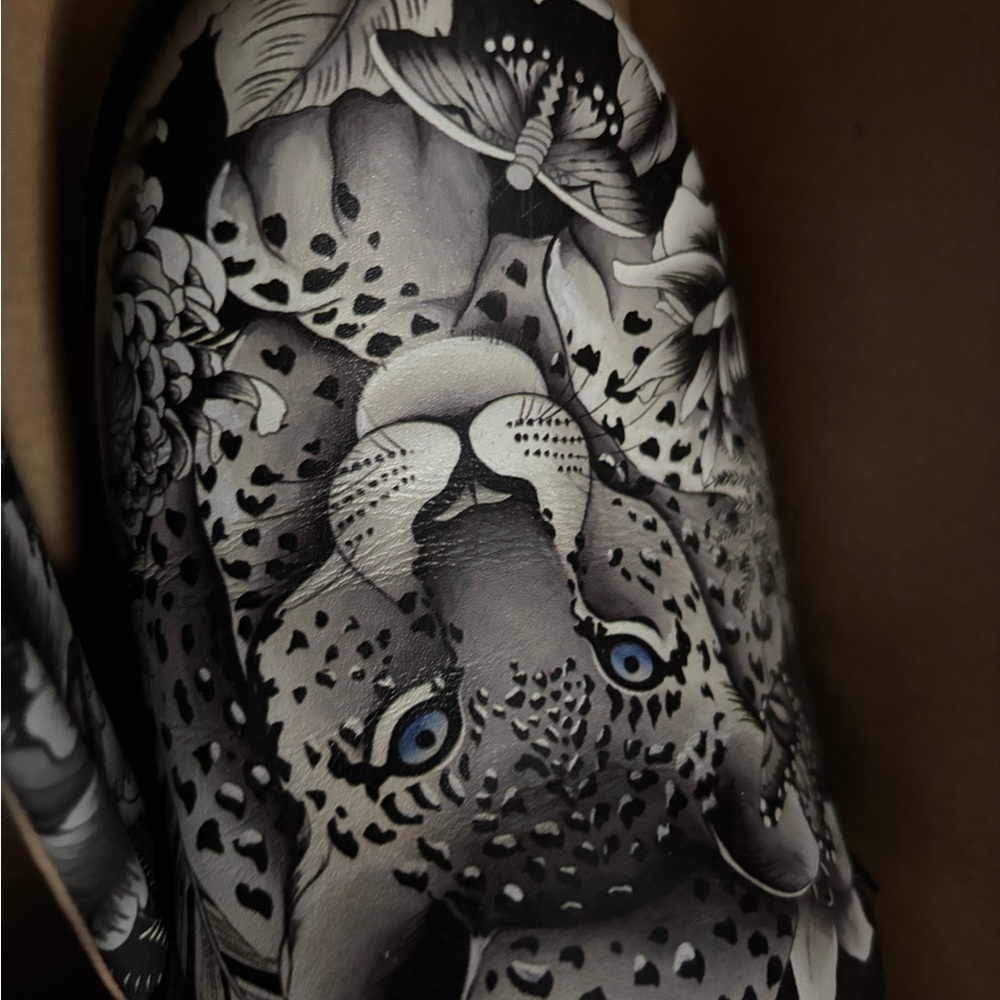 Hand Painted Anuschka Black and White Artistic Shoes.